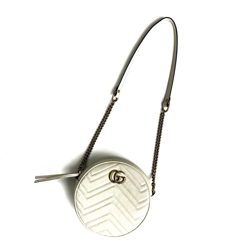 Gucci Marmont mini round shoulder bag white leather